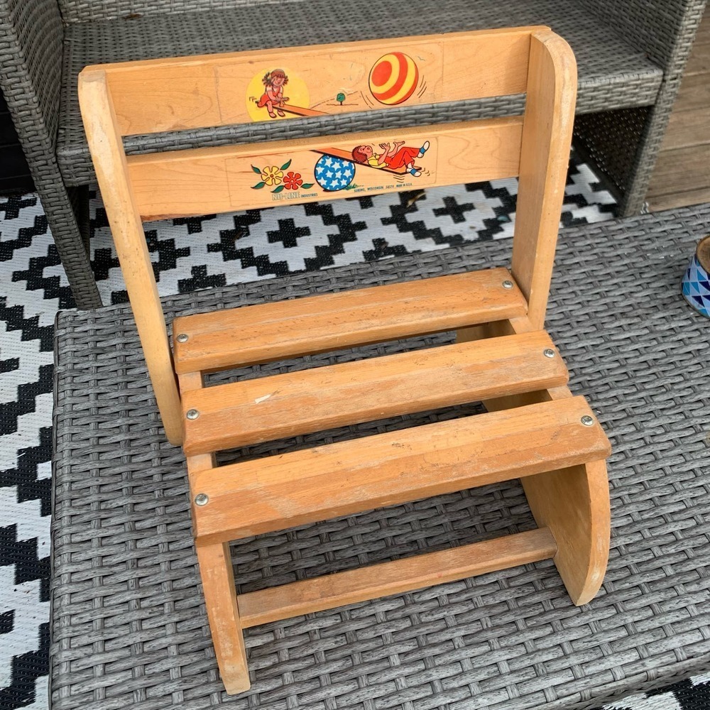 Vintage Wood Nu-Line Child's Folding Chair/ Stepping Stool Combination
